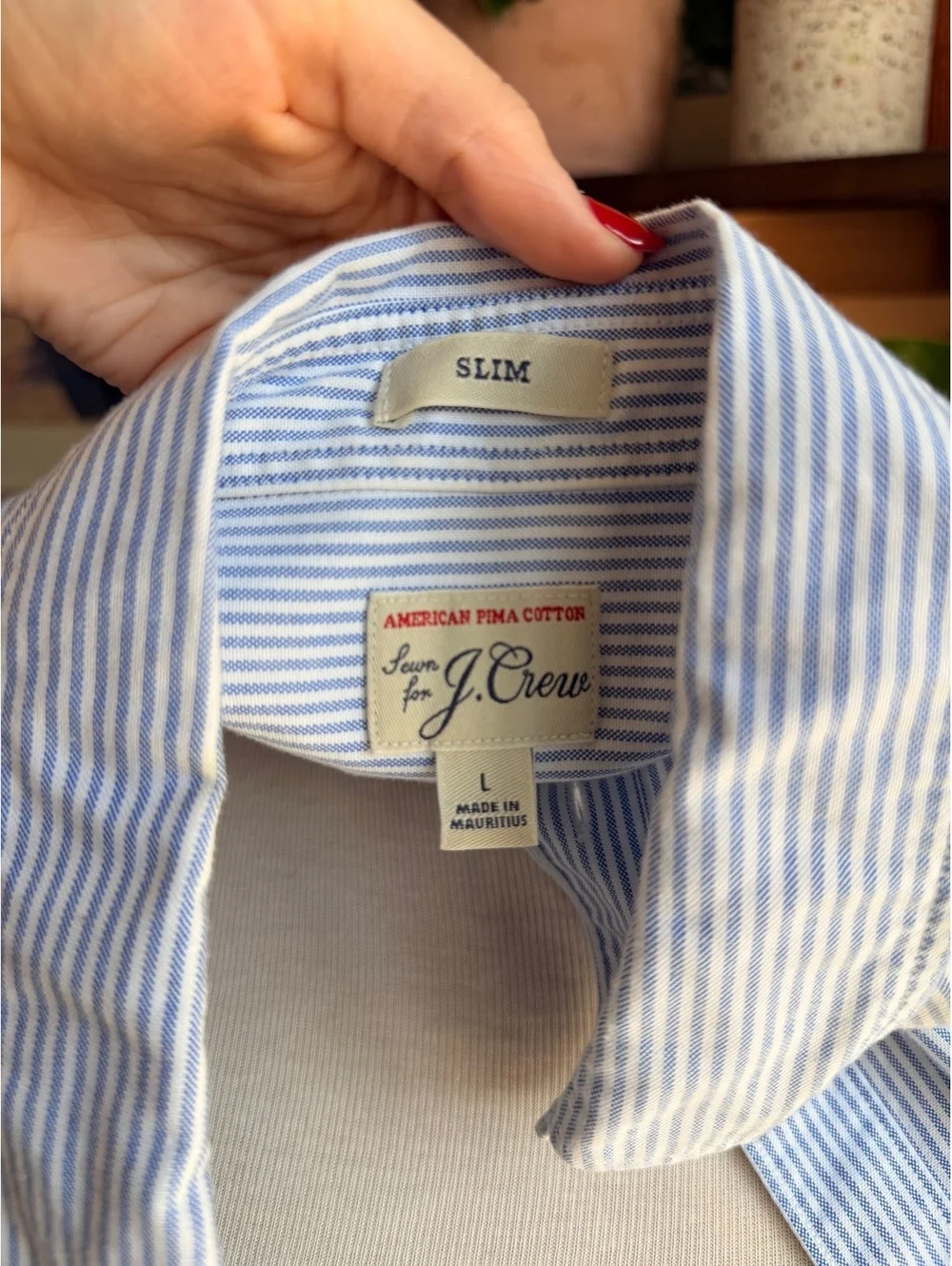 J.Crew Slim Fit Blue and White Striped Cotton Button-Down Shirt, Size Large